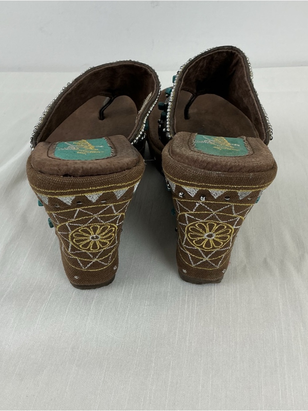 Boho Turquoise Beaded Wedge Sandals - Picture 4 of 11
